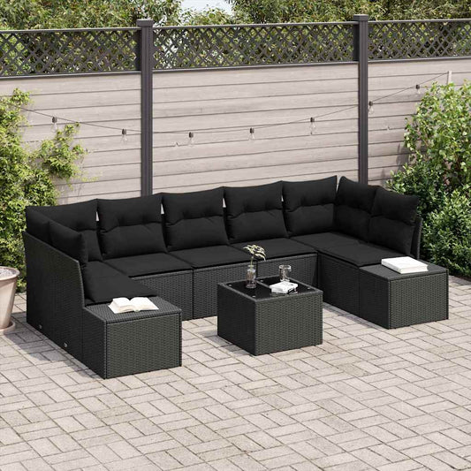 Tuin Sofa Set met kussen met opslag 8 pcs Zwart poly rattan is nu te koop bij PeponiXL, paradijselijk wonen!