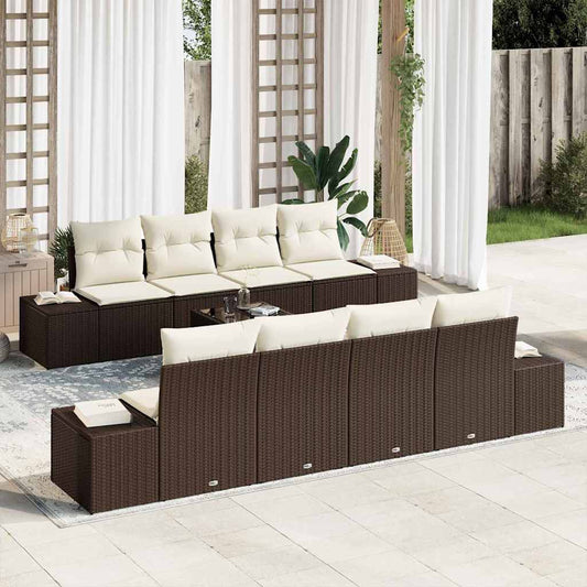 Tuin Sofa Set met kussen 8 pcs Bruin en Crème poly rattan is nu te koop bij PeponiXL, paradijselijk wonen!
