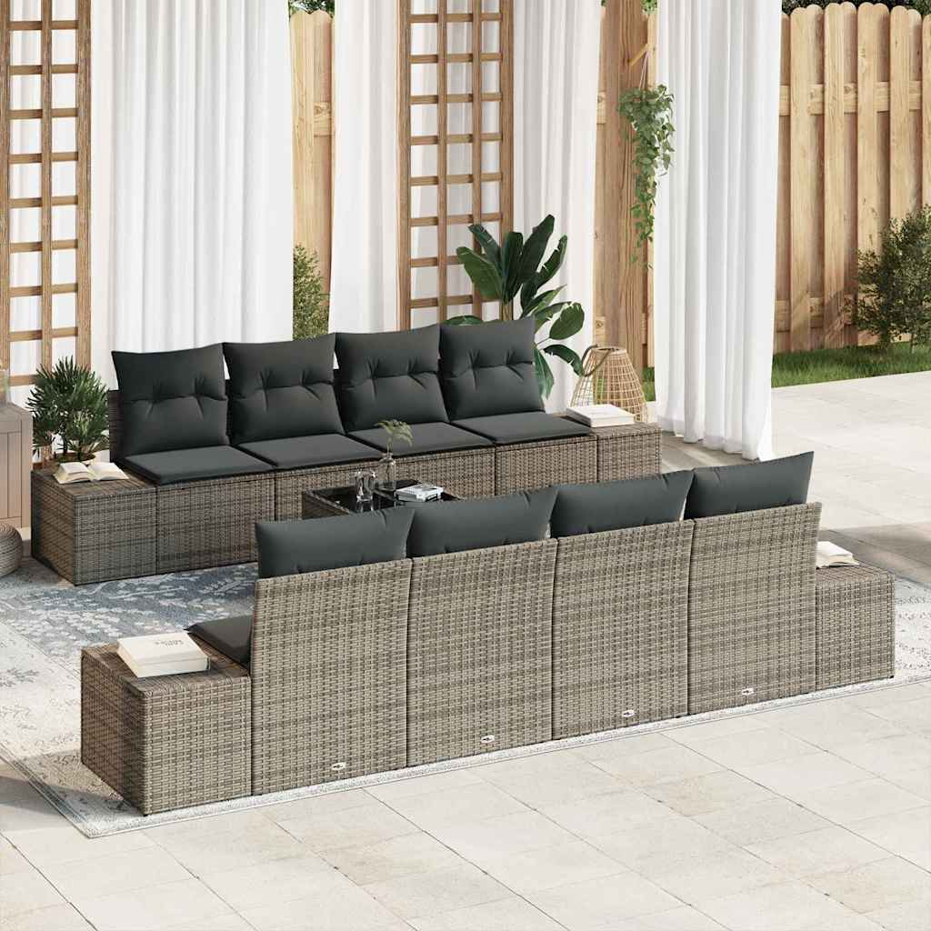 Tuin Sofa Set met kussen met opslag 8 pcs Grijs poly rattan is nu te koop bij PeponiXL, paradijselijk wonen!