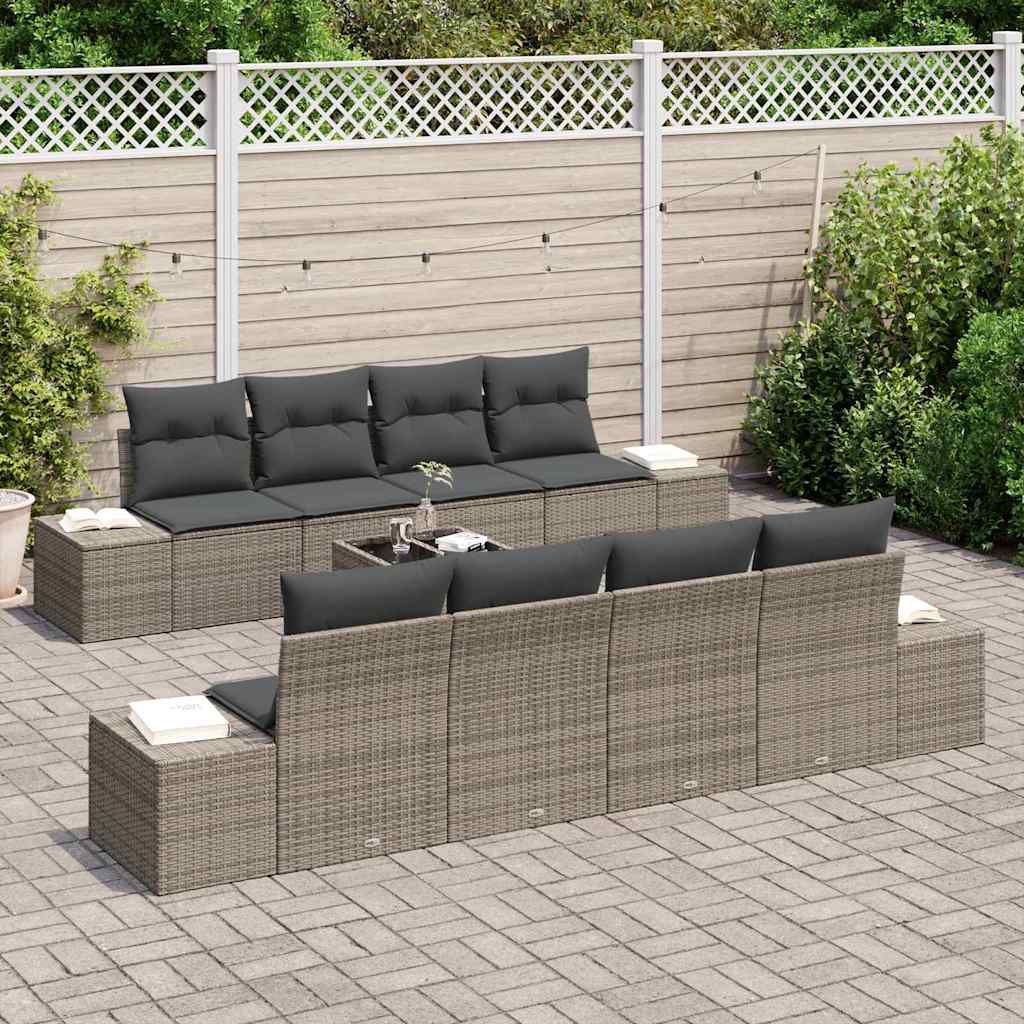 Tuin Sofa Set met kussen met opslag 8 pcs Grijs poly rattan is nu te koop bij PeponiXL, paradijselijk wonen!