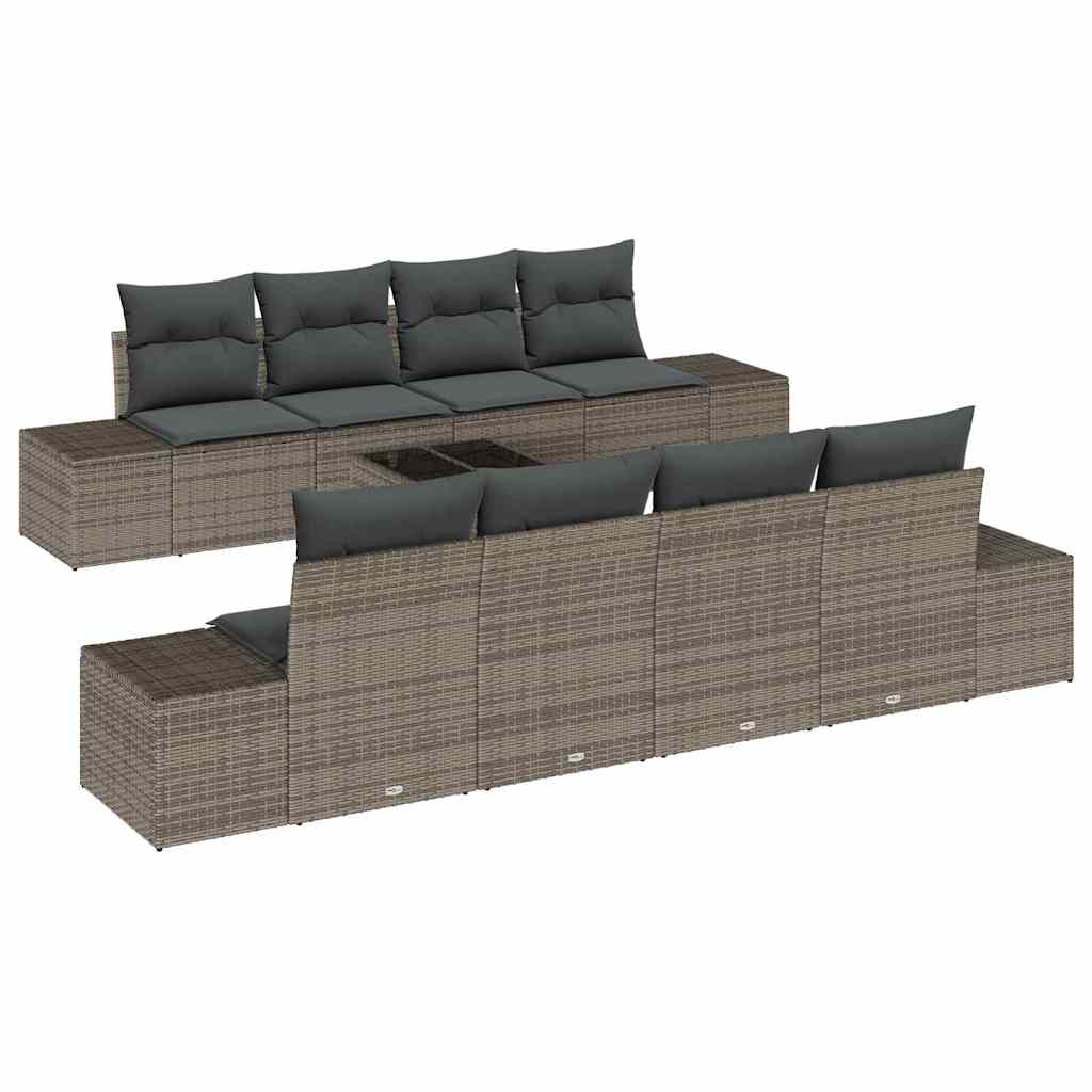 Tuin Sofa Set met kussen met opslag 8 pcs Grijs poly rattan is nu te koop bij PeponiXL, paradijselijk wonen!