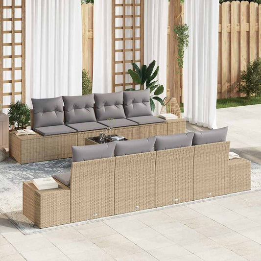Tuin Sofa Set met kussen 8 pcs Beige en Grijs poly rattan is nu te koop bij PeponiXL, paradijselijk wonen!