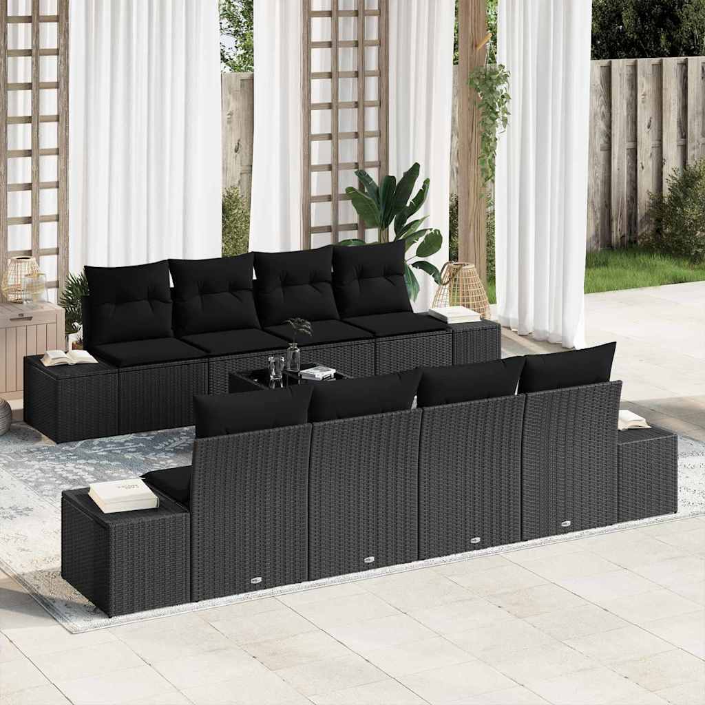 Tuin Sofa Set met kussen met opslag 8 pcs Zwart poly rattan is nu te koop bij PeponiXL, paradijselijk wonen!