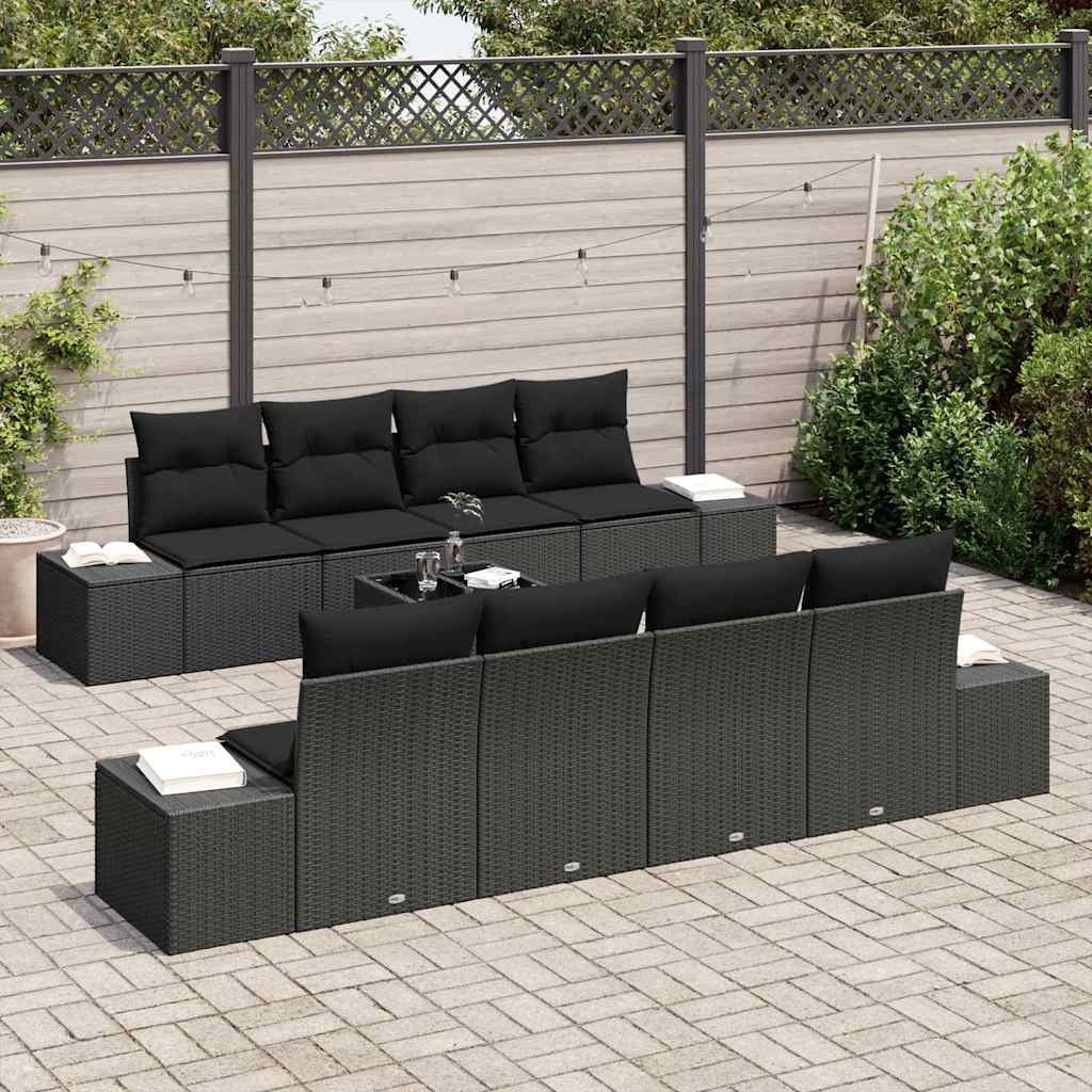 Tuin Sofa Set met kussen met opslag 8 pcs Zwart poly rattan is nu te koop bij PeponiXL, paradijselijk wonen!