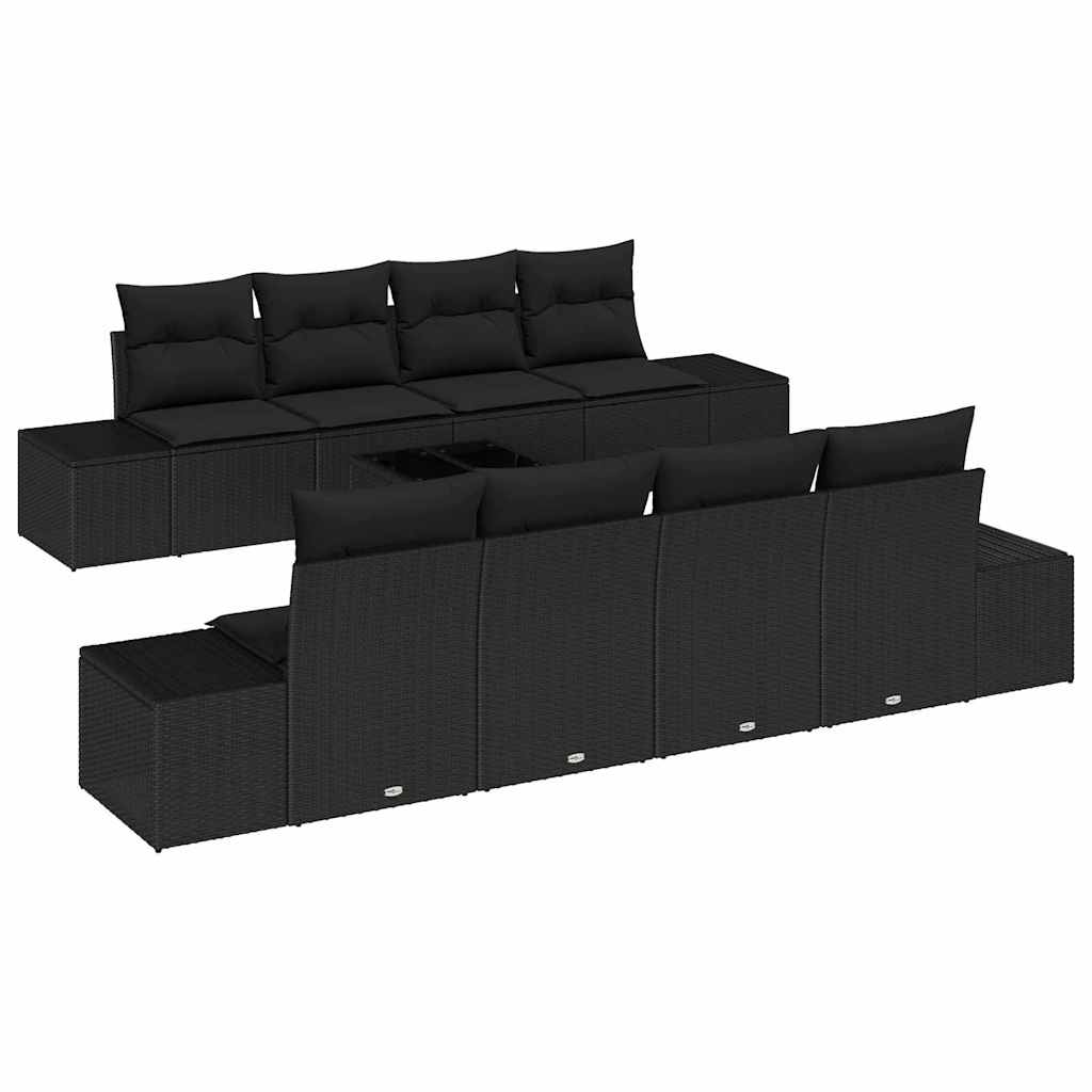 Tuin Sofa Set met kussen met opslag 8 pcs Zwart poly rattan is nu te koop bij PeponiXL, paradijselijk wonen!