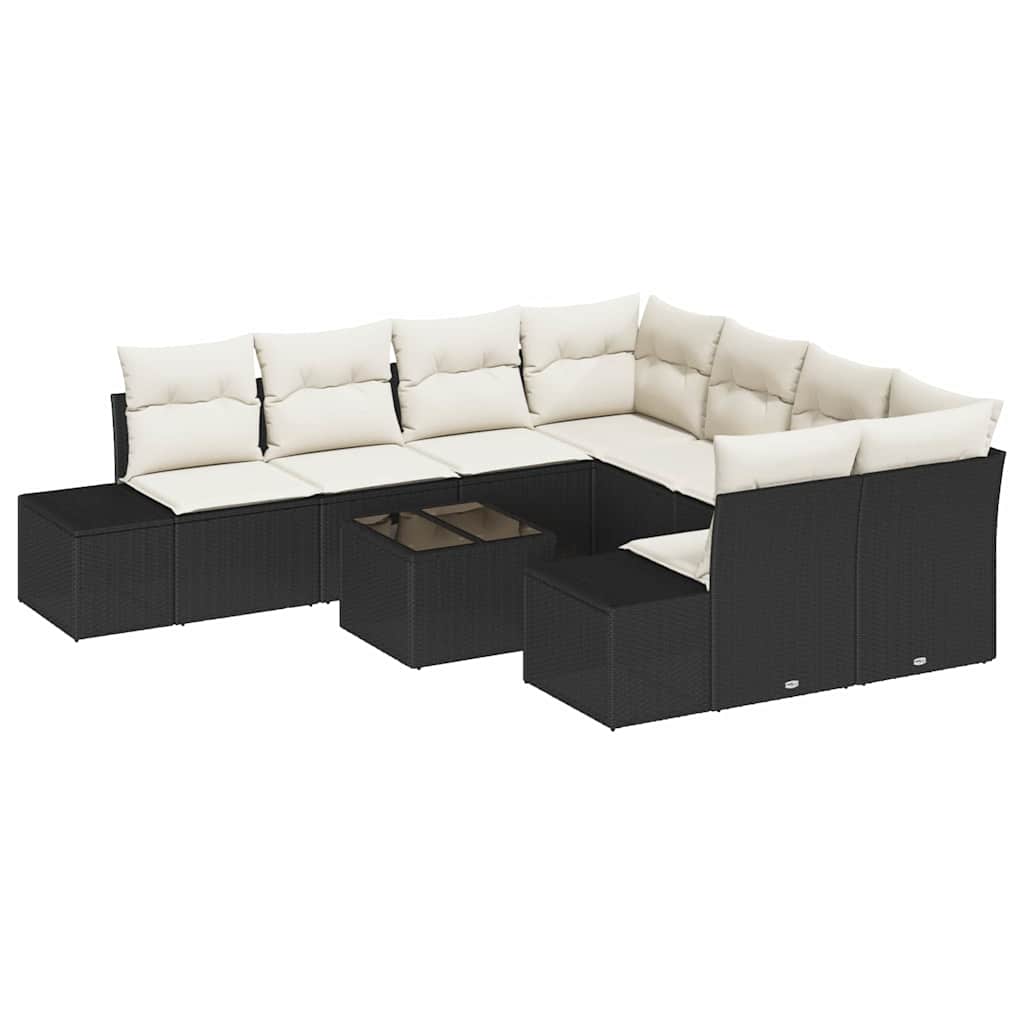 Tuin Sofa Set met kussen 9 pcs Zwart en Crème poly rattan is nu te koop bij PeponiXL, paradijselijk wonen!
