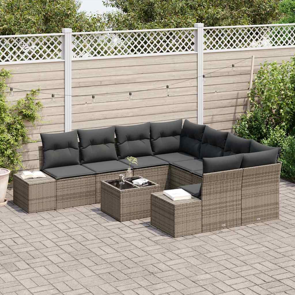 Tuin Sofa Set met kussen met opslag 9 pcs Grijs poly rattan is nu te koop bij PeponiXL, paradijselijk wonen!