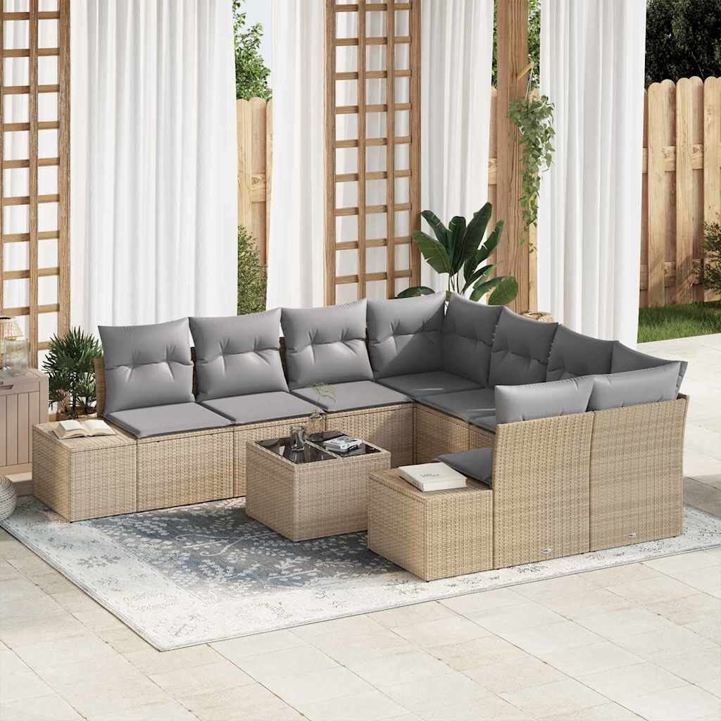 Tuin Sofa Set met kussen 9 pcs Beige en Grijs poly rattan is nu te koop bij PeponiXL, paradijselijk wonen!