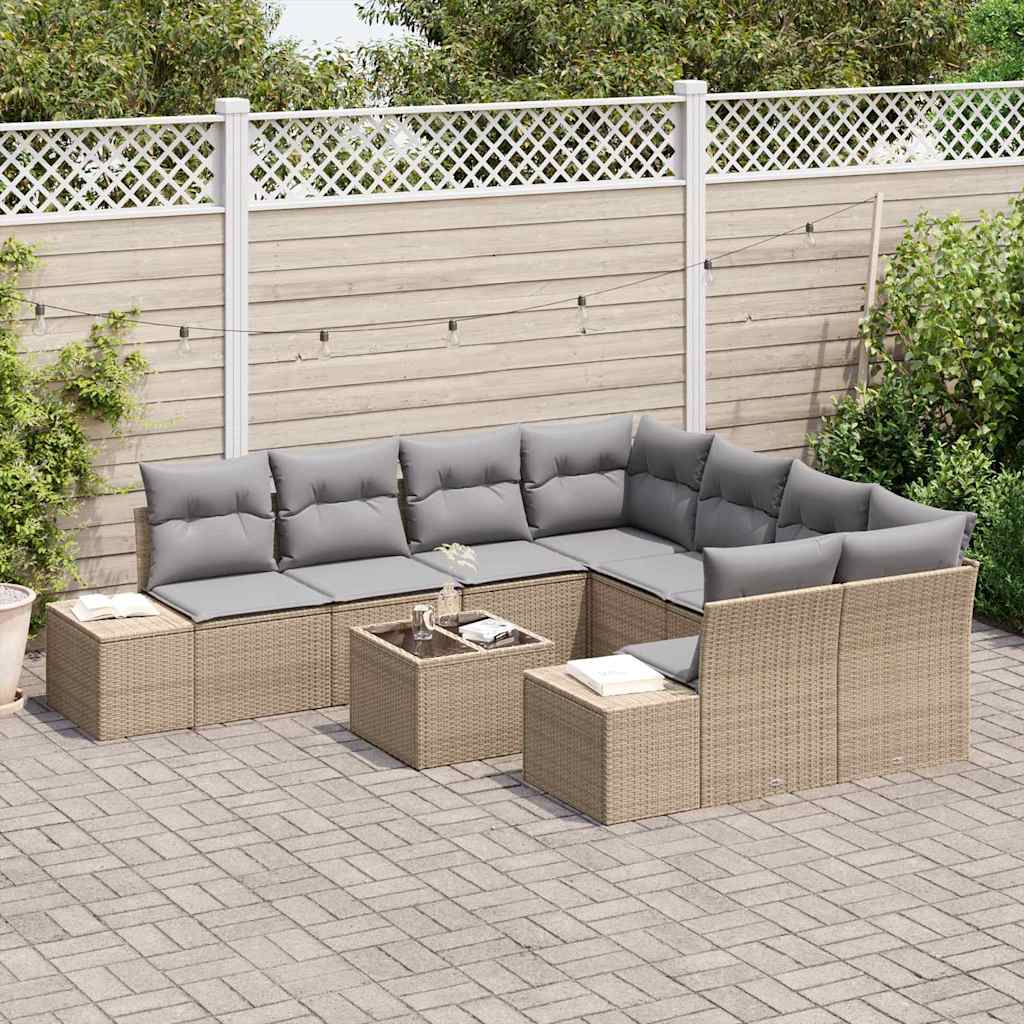 Tuin Sofa Set met kussen 9 pcs Beige en Grijs poly rattan is nu te koop bij PeponiXL, paradijselijk wonen!
