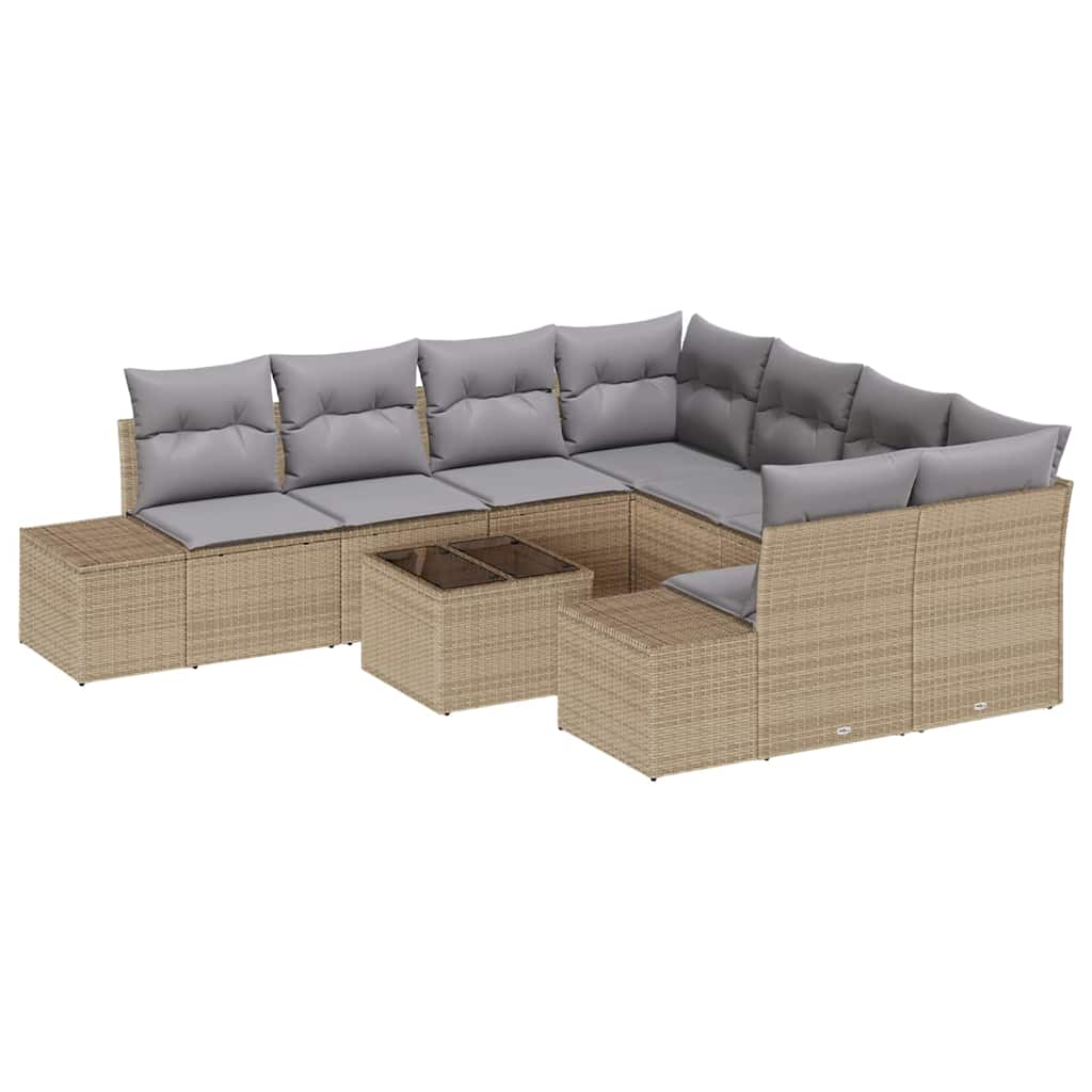 Tuin Sofa Set met kussen 9 pcs Beige en Grijs poly rattan is nu te koop bij PeponiXL, paradijselijk wonen!