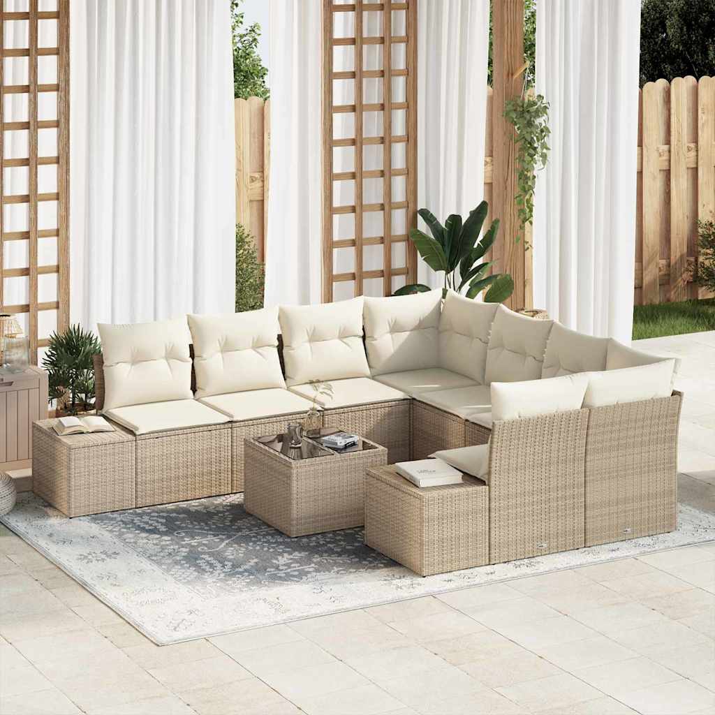 Tuin Sofa Set met kussen 9 pcs Beige en Crème poly rattan is nu te koop bij PeponiXL, paradijselijk wonen!