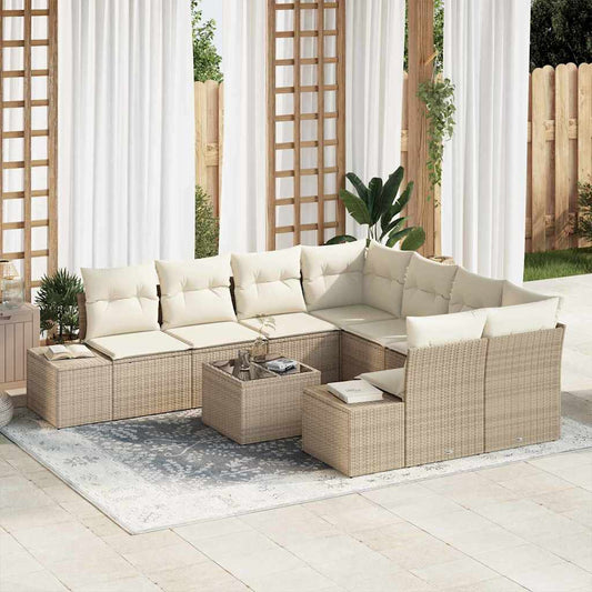 Tuin Sofa Set met kussen 9 pcs Beige en Crème poly rattan is nu te koop bij PeponiXL, paradijselijk wonen!