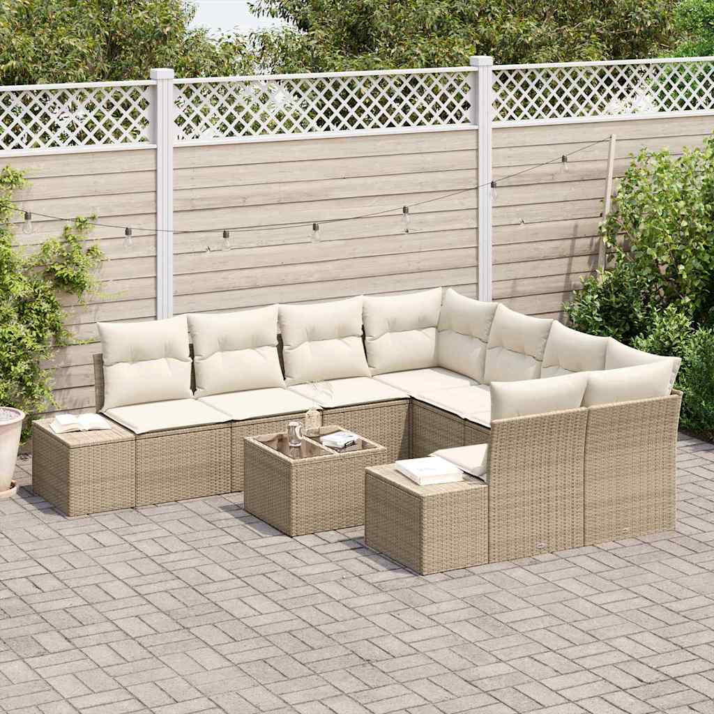 Tuin Sofa Set met kussen 9 pcs Beige en Crème poly rattan is nu te koop bij PeponiXL, paradijselijk wonen!