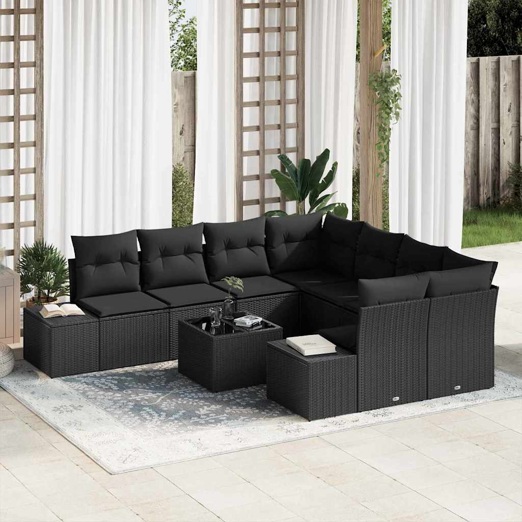 Tuin Sofa Set met kussen met opslag 9 pcs Zwart poly rattan is nu te koop bij PeponiXL, paradijselijk wonen!