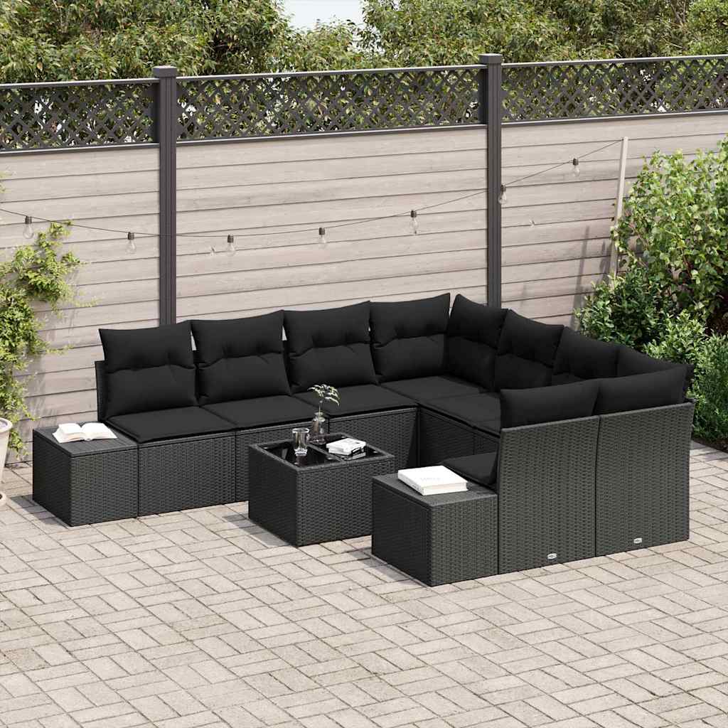 Tuin Sofa Set met kussen met opslag 9 pcs Zwart poly rattan is nu te koop bij PeponiXL, paradijselijk wonen!