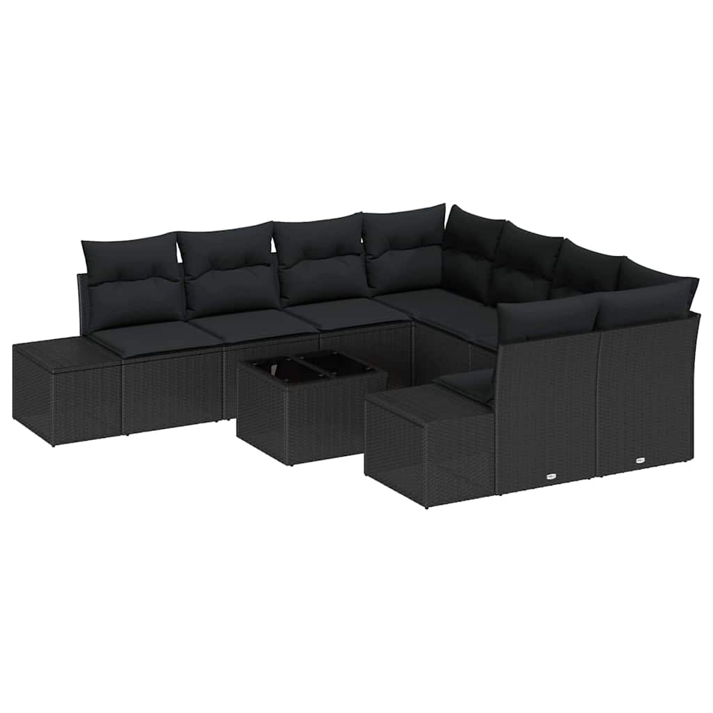Tuin Sofa Set met kussen met opslag 9 pcs Zwart poly rattan is nu te koop bij PeponiXL, paradijselijk wonen!