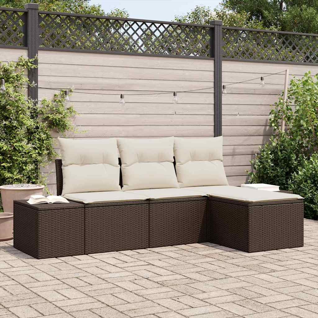 Tuin Sofa Set met kussen 4 pcs Bruin en Crème poly rattan is nu te koop bij PeponiXL, paradijselijk wonen!