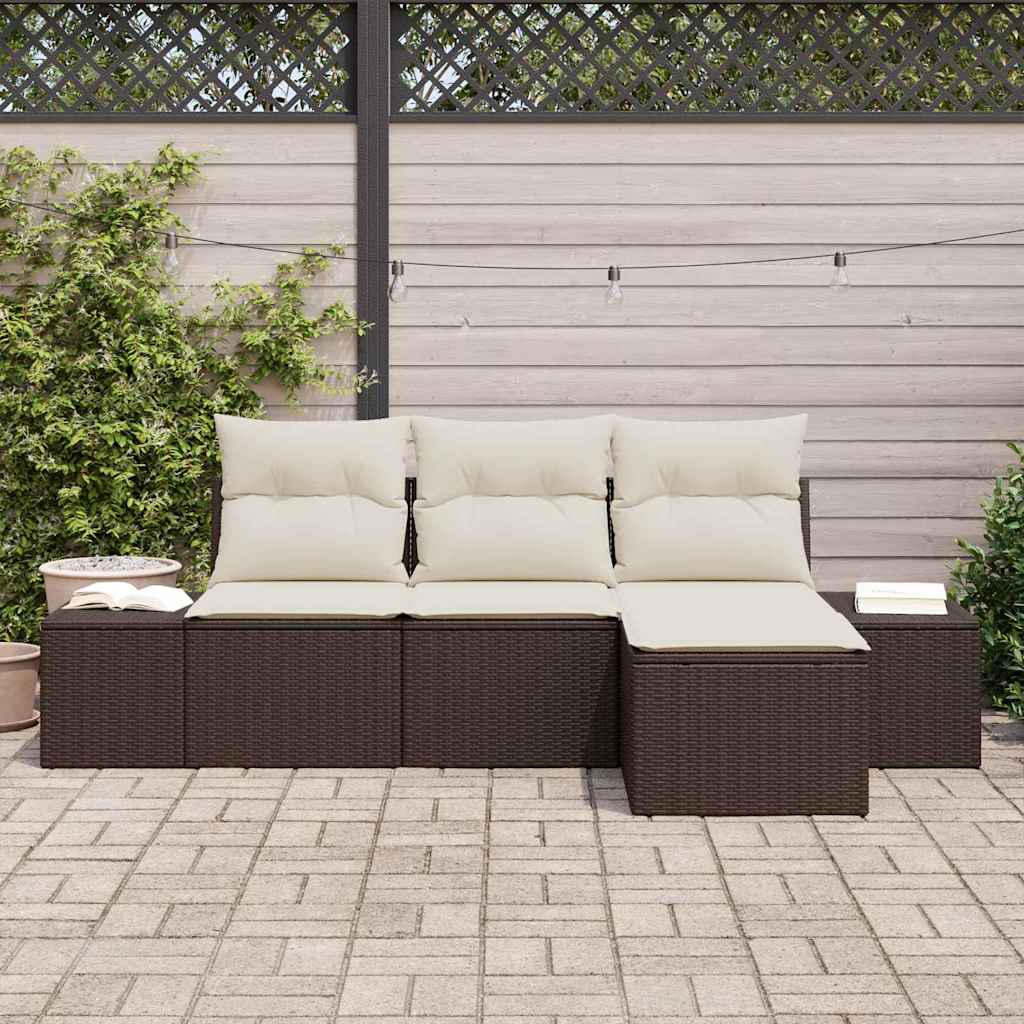 Tuin Sofa Set met kussen 4 pcs Bruin en Crème poly rattan is nu te koop bij PeponiXL, paradijselijk wonen!