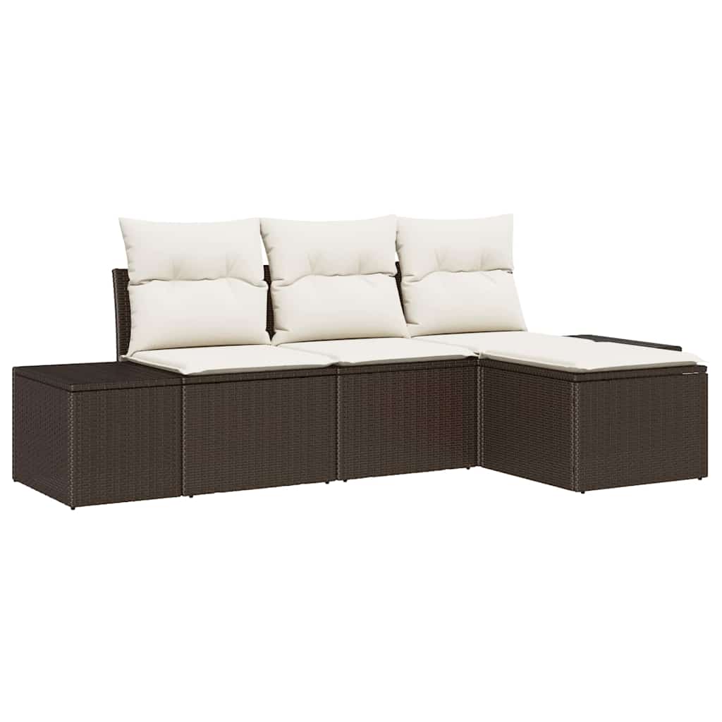 Tuin Sofa Set met kussen 4 pcs Bruin en Crème poly rattan is nu te koop bij PeponiXL, paradijselijk wonen!