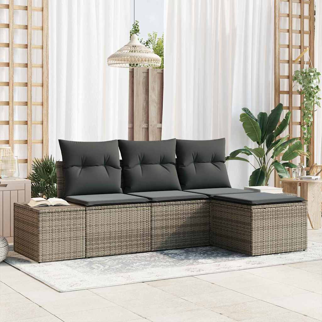 Tuin Sofa Set met kussen met opslag 4 pcs Grijs poly rattan is nu te koop bij PeponiXL, paradijselijk wonen!