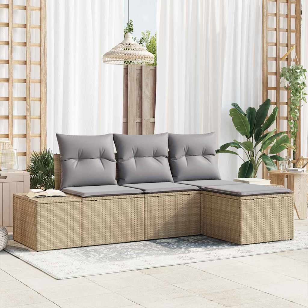 Tuin Sofa Set met kussen 4 pcs Beige en Licht Grijs poly rattan is nu te koop bij PeponiXL, paradijselijk wonen!