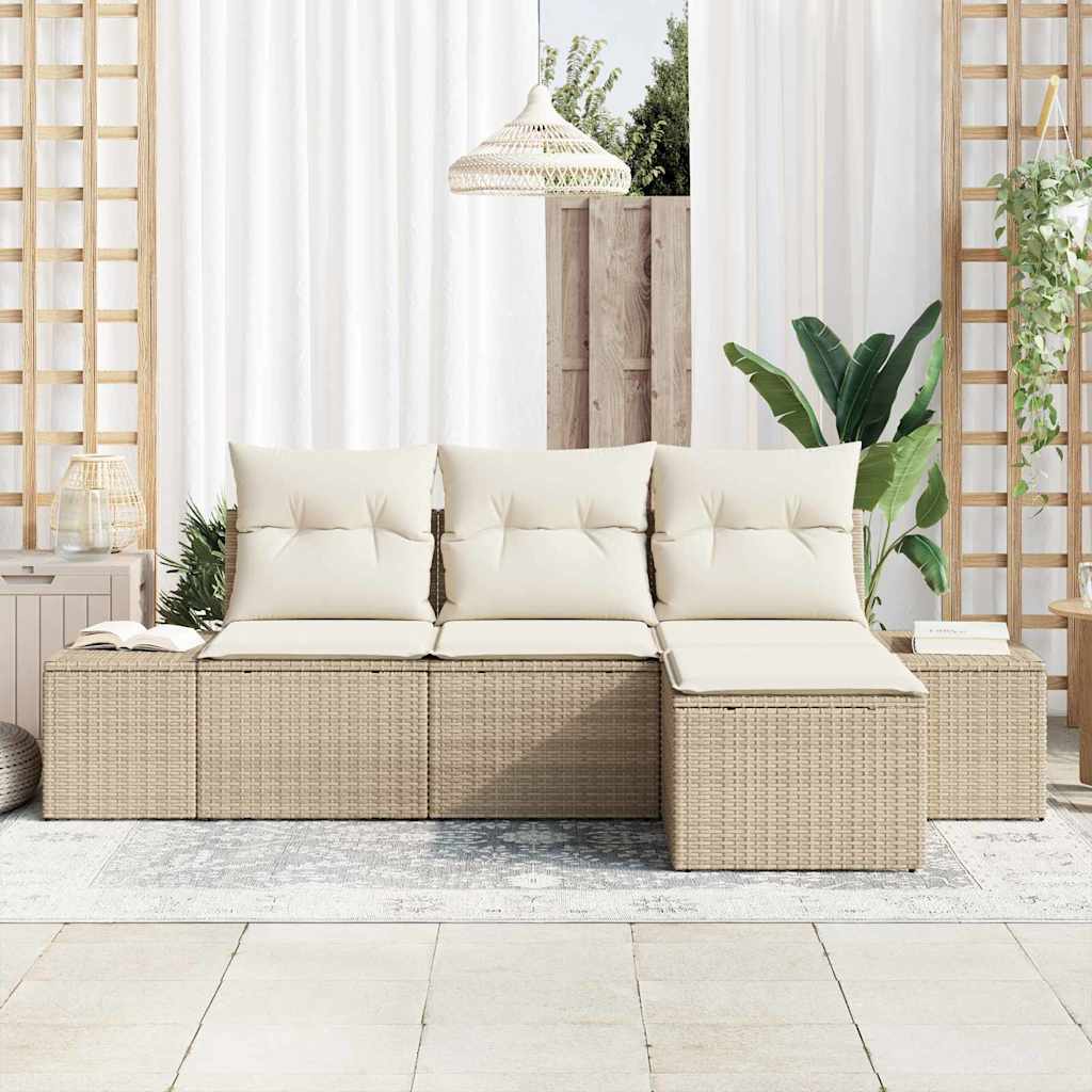 Tuin Sofa Set met kussen 4 pcs Beige en Crème poly rattan is nu te koop bij PeponiXL, paradijselijk wonen!