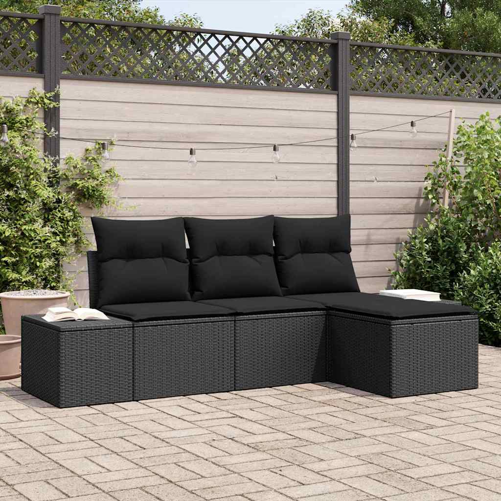 Tuin Sofa Set 4 pcs Zwart Poly Rattan en Poedergecoat Staal is nu te koop bij PeponiXL, paradijselijk wonen!