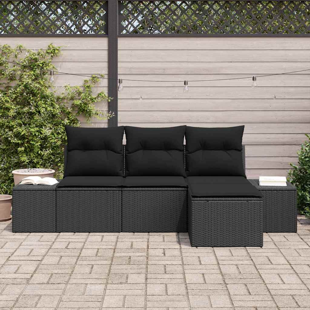 Tuin Sofa Set 4 pcs Zwart Poly Rattan en Poedergecoat Staal is nu te koop bij PeponiXL, paradijselijk wonen!