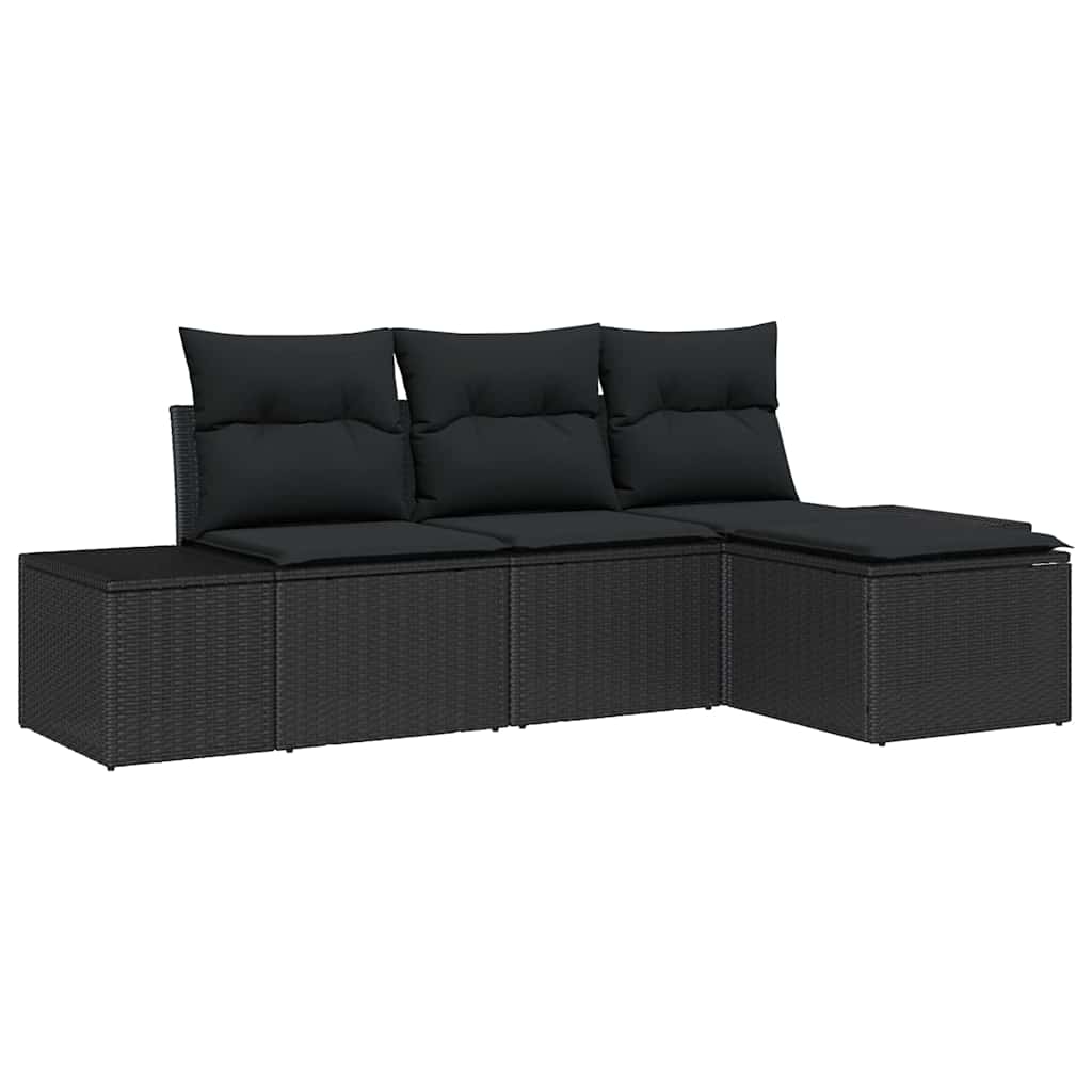 Tuin Sofa Set 4 pcs Zwart Poly Rattan en Poedergecoat Staal is nu te koop bij PeponiXL, paradijselijk wonen!