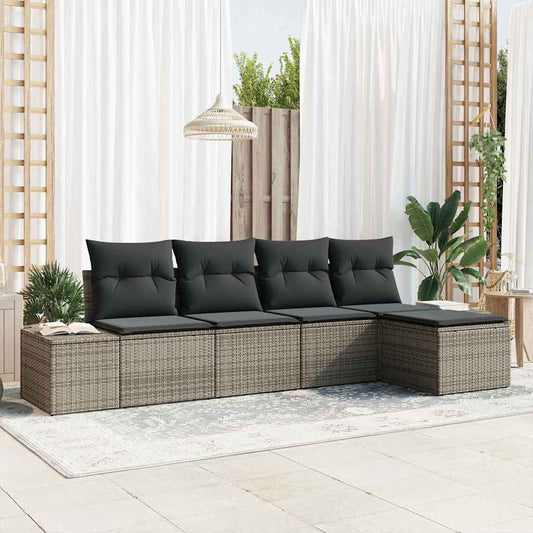 Tuin Sofa Set met kussen met opslag 5 pcs Grijs poly rattan is nu te koop bij PeponiXL, paradijselijk wonen!