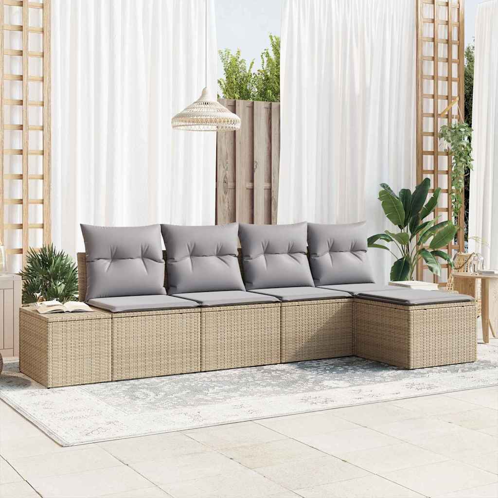 Tuin Sofa Set met kussen 5 pcs Beige en Licht Grijs poly rattan is nu te koop bij PeponiXL, paradijselijk wonen!