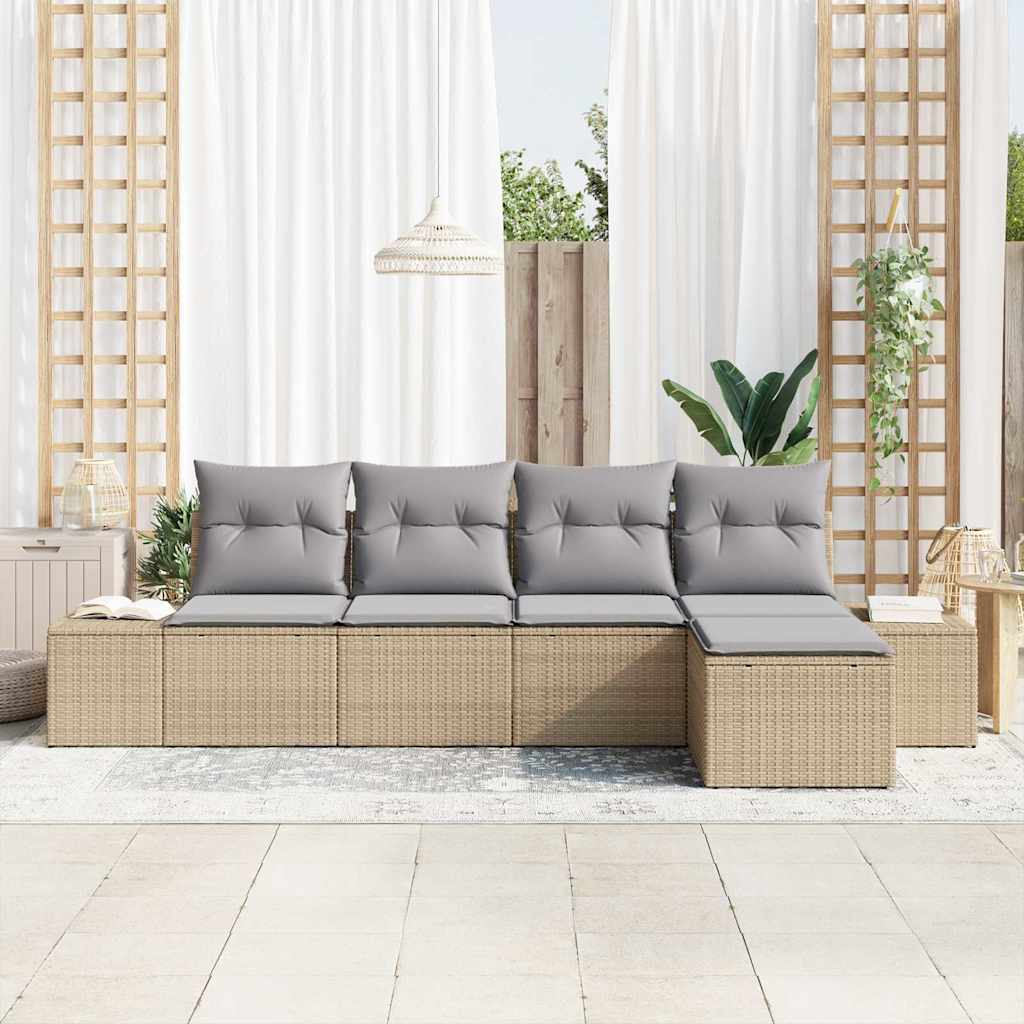 Tuin Sofa Set met kussen 5 pcs Beige en Licht Grijs poly rattan is nu te koop bij PeponiXL, paradijselijk wonen!