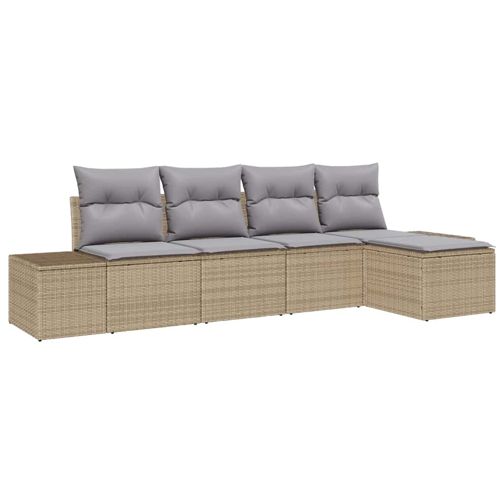 Tuin Sofa Set met kussen 5 pcs Beige en Licht Grijs poly rattan is nu te koop bij PeponiXL, paradijselijk wonen!