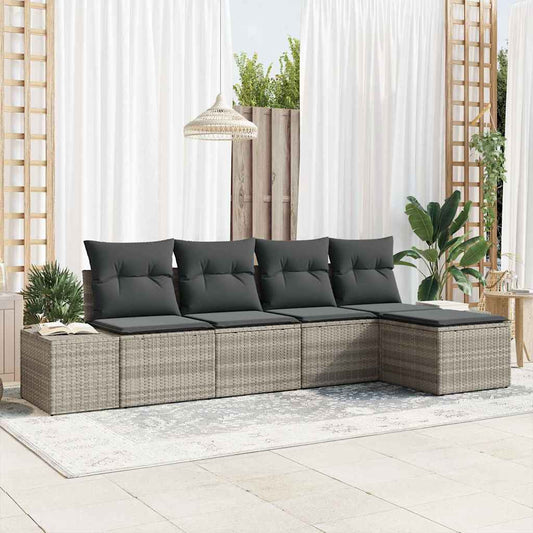 Tuin Sofa Set met kussen 5 pcs Lichtgrijs poly rattan is nu te koop bij PeponiXL, paradijselijk wonen!