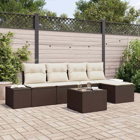 Tuin Sofa Set met kussen 5 pcs Bruin en Crème poly rattan is nu te koop bij PeponiXL, paradijselijk wonen!