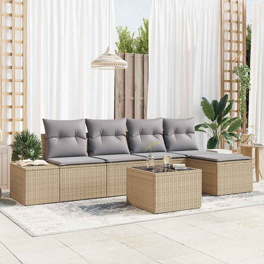 Tuin Sofa Set met kussen 5 pcs Beige en Licht Grijs poly rattan is nu te koop bij PeponiXL, paradijselijk wonen!