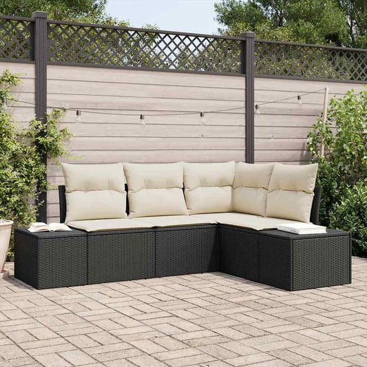 Tuinbankenset met opslag 4 pcs Zwart en Crème poly rattan is nu te koop bij PeponiXL, paradijselijk wonen!