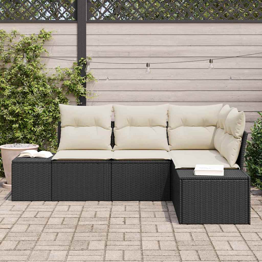Tuinbankenset met opslag 4 pcs Zwart en Crème poly rattan is nu te koop bij PeponiXL, paradijselijk wonen!
