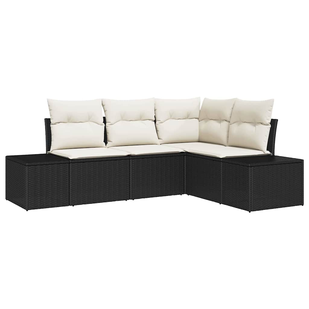 Tuinbankenset met opslag 4 pcs Zwart en Crème poly rattan is nu te koop bij PeponiXL, paradijselijk wonen!