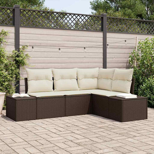 Tuinbankenset met opslag 4 pcs Bruin en Crème poly rattan is nu te koop bij PeponiXL, paradijselijk wonen!