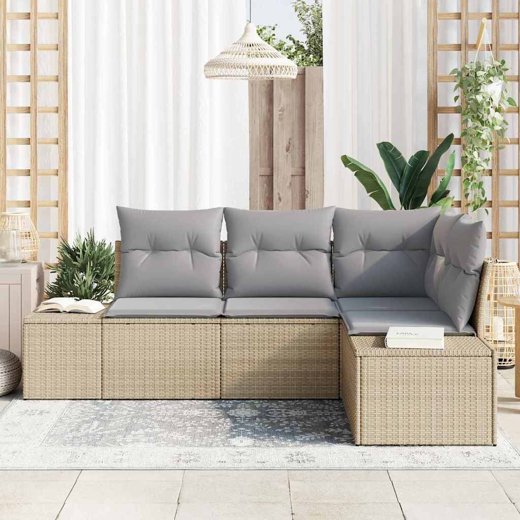 Tuinbankenset met opslag 4 pcs Beige en Licht Grijs poly rattan is nu te koop bij PeponiXL, paradijselijk wonen!