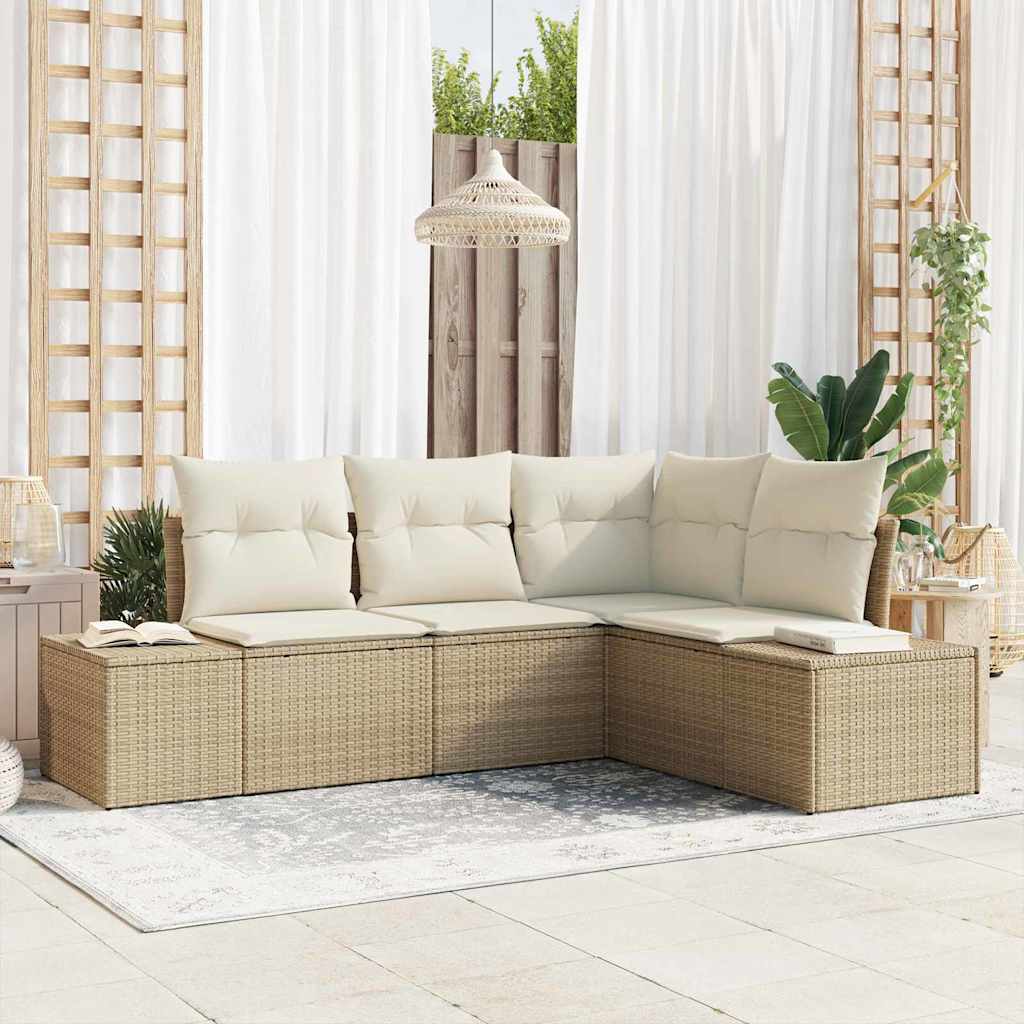 Tuinbankenset met opslag 4 pcs Beige en Crème poly rattan is nu te koop bij PeponiXL, paradijselijk wonen!