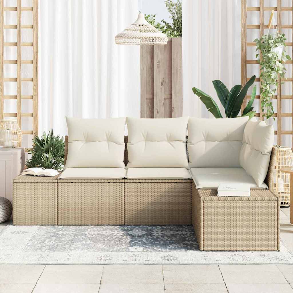 Tuinbankenset met opslag 4 pcs Beige en Crème poly rattan is nu te koop bij PeponiXL, paradijselijk wonen!