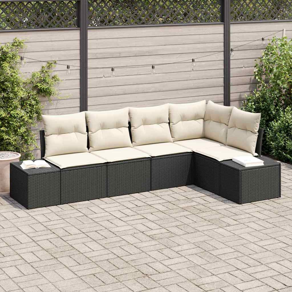 Tuinbankenset met opslag 5 pcs Zwart en Crème poly rattan is nu te koop bij PeponiXL, paradijselijk wonen!
