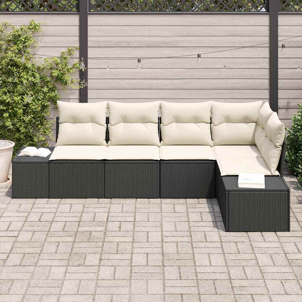 Tuinbankenset met opslag 5 pcs Zwart en Crème poly rattan is nu te koop bij PeponiXL, paradijselijk wonen!
