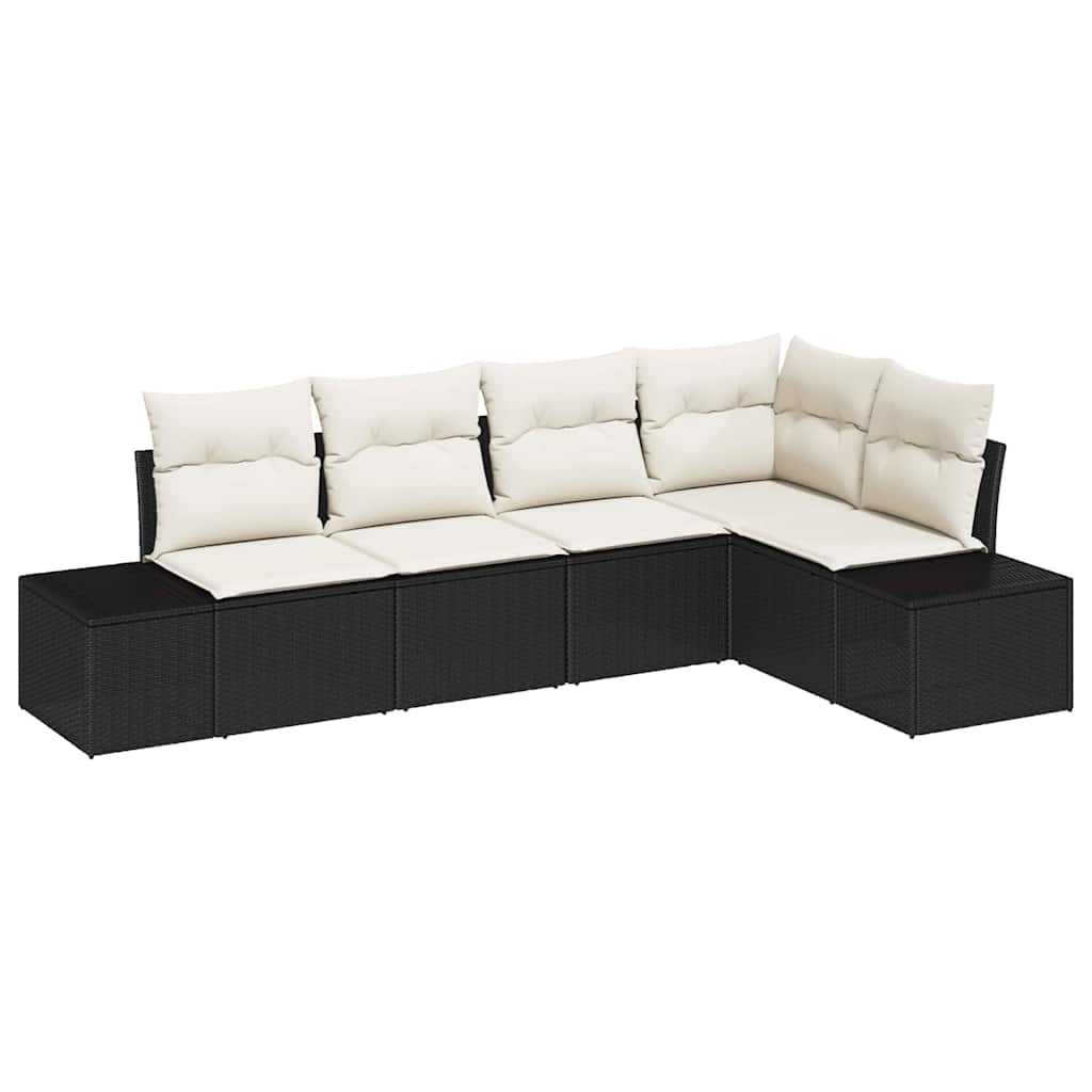 Tuinbankenset met opslag 5 pcs Zwart en Crème poly rattan is nu te koop bij PeponiXL, paradijselijk wonen!