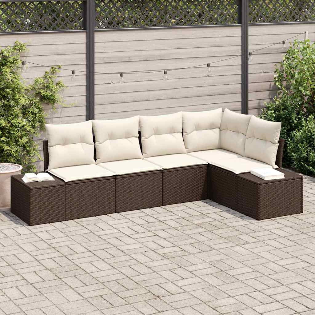 Tuinbankenset met opslag 5 pcs Bruin en Crème poly rattan is nu te koop bij PeponiXL, paradijselijk wonen!