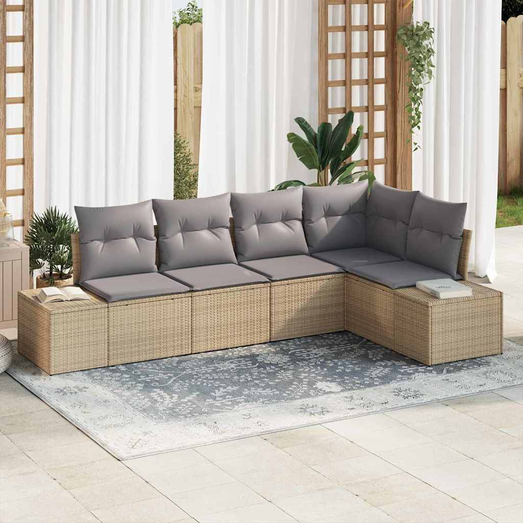 Tuinbankenset met opslag 5 pcs Beige en Licht Grijs poly rattan is nu te koop bij PeponiXL, paradijselijk wonen!