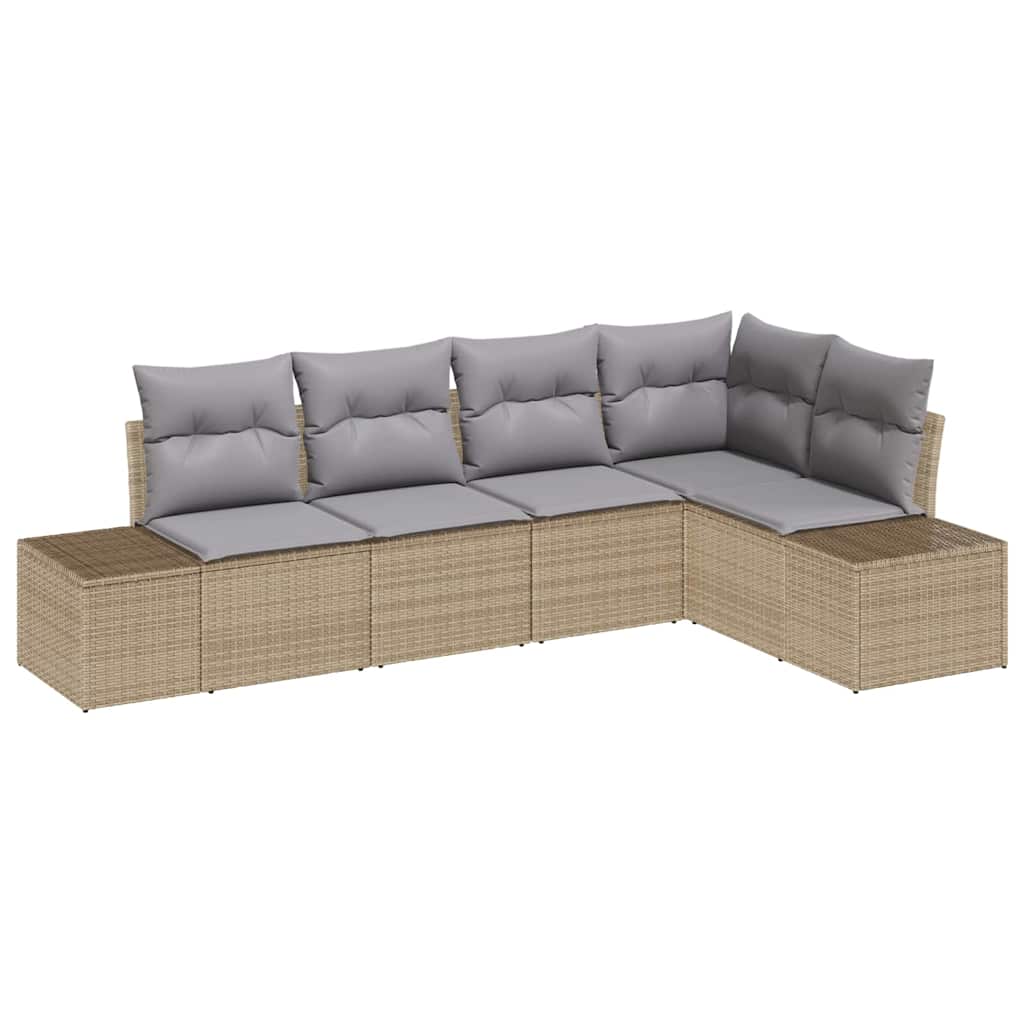 Tuinbankenset met opslag 5 pcs Beige en Licht Grijs poly rattan is nu te koop bij PeponiXL, paradijselijk wonen!