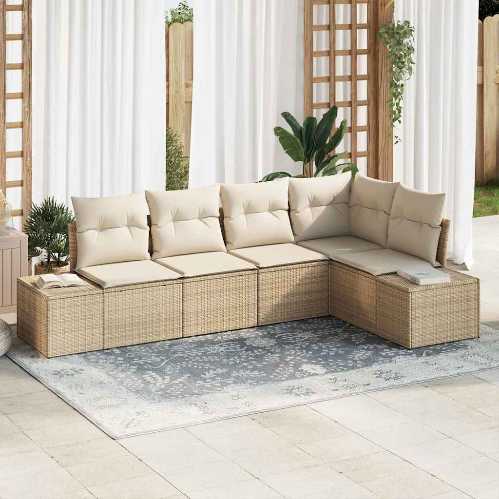 Tuinbankenset met opslag 5 pcs Beige en Crème poly rattan is nu te koop bij PeponiXL, paradijselijk wonen!